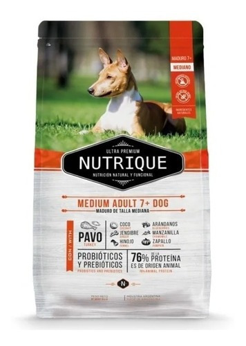 Imagen 1 de 2 de Alimento Nutrique Ultra Premium Medium Adult +7 para perro adulto de raza mediana sabor pavo en bolsa de 12 kg