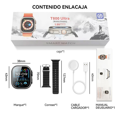 Smartwatch Genérica Reloj Inteligente T800 Ultra 1.99'' Con Correa De Silicona Color Negro