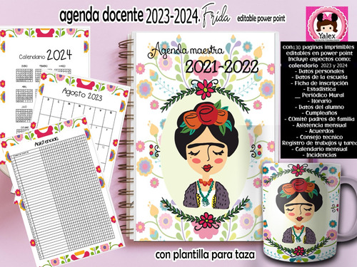 Kit Imprimible Agenda Docente Maestra 2023 2024 Frida