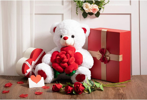 Fe Oso Peluche Con Rosa Peluche Suave El Día De San Valentín