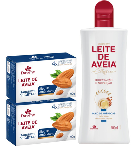 1un Hidratante+2un Sabonete Leite Aveia+oleo Amendoas Davene
