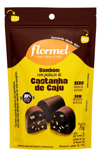 Bombom Pedaços de Castanha-de-Caju Flormel  sem glúten pouch 15 g 5 u