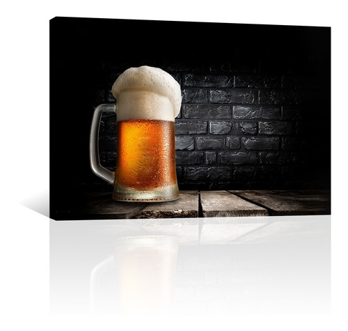 Cuadro Decorativo Canvas Cerveza Espumosa Con Fondo Negro