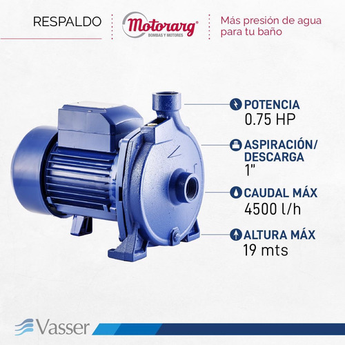 Bomba centrífuga centrífuga Vasser QC 75 0.75hp color azul 220V
