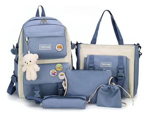 Set 5 Mochila Bolsas Escolar Estudiante Lapicera Tote Lona