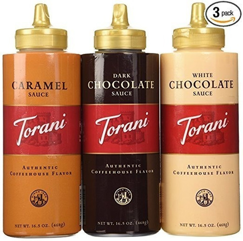 Torani Salsa 3 Pack Chocolate, Caramelo, Chocolate Blanco