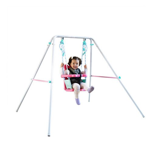 Columpio Bebé Resistente Para Interiores/exteriores Con Arné Rosa/verde Pálido
