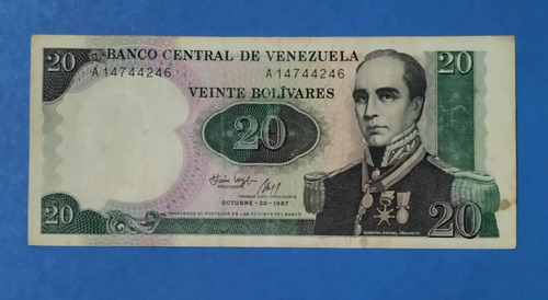 Billete De 20 Bs De 1987 A-8, Conmemorativo.