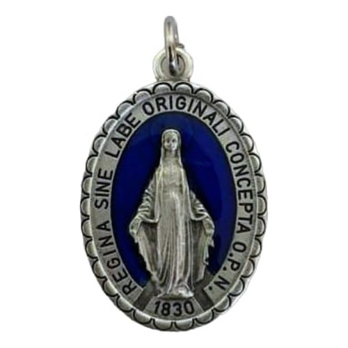 Medalla Milagrosa Italiana Con Esmalte Azul 4.3 Cm(2 Piezas)