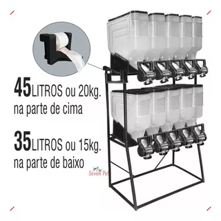 Dispenser Armazenador Cereais Granulados Ração Castanha 45lt Cor Preto