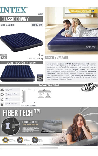 Colchón Hinchable Inflable Camping 64755 183*203*25 Azul