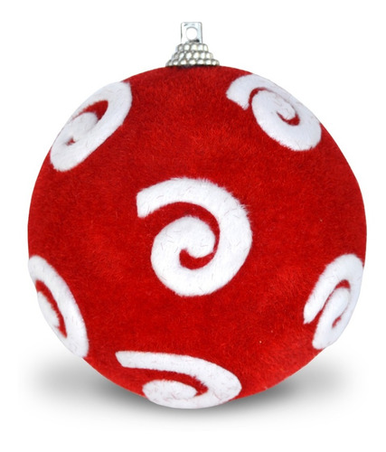 Bola De Natal Decorada 10cm Vermelha Flocada 6un