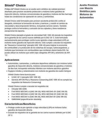 (5 Pzas) Aceite Para Motor Sintético. Choice 10w-30