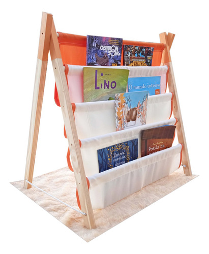 Rack Para Livros Infantil Standbook Montessoriano Laranja