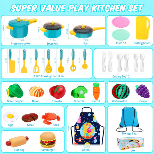 Set De Accesorios De Cocina Para Niños, Ollas Y Sartenes Con Color