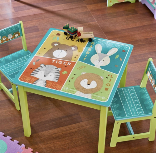 Juego De Mesa Y Silla Comedor Para Niños De Animalitos Zoo