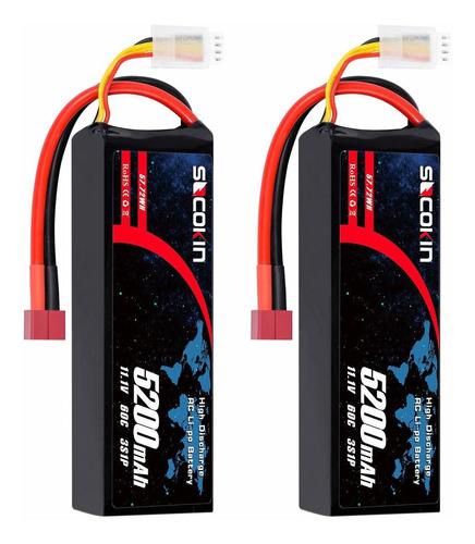 2 Baterias Lipo 11.1v 5200mah 60c 3s T Plug Socokin