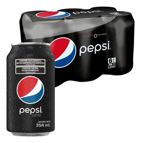 Gaseosa Pepsi Black Sin Azucar 354 Ml Pack X 6 Uni