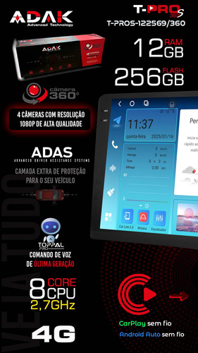 Multimidia Universal Slim 9p Android 14 12gb 256gb 4g 360°