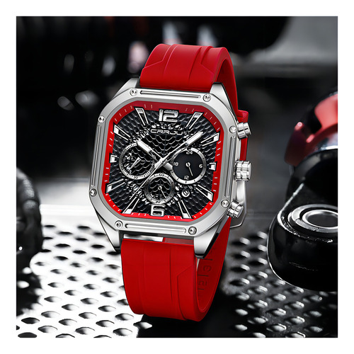 Relógio De Calendário Quadrado Crrju Business Chronograph Cor Da Correia Vermelho