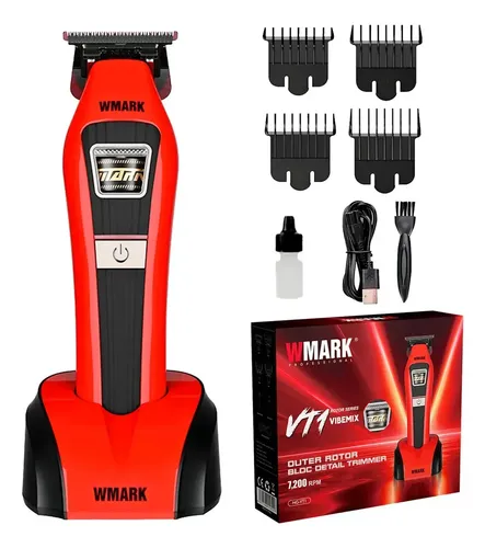Trimmer Inalámbrica Motor Bldc 7200 Rpm Wmark NG-VT1 Con Base de Carga y Accesorios Color Roja