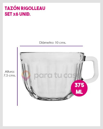 Imagen 2 de 8 de Set X 6 Tazón Taza Facetado Flint Vidrio 370 Cc Rigolleau