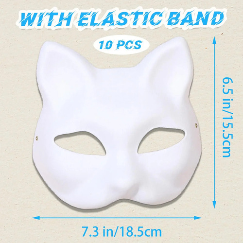 Medio Papel Pintado A Mano Con Forma De Máscara De Zorro Con Cara De Gato En Blanco, 3/5/10 Unidades