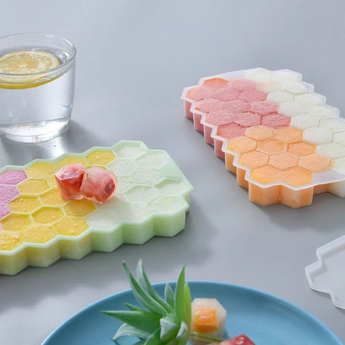 Cubeta Para Cubitos De Hielo De Silicona Con Tapa Tipo Panal