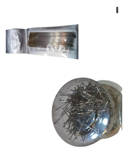 150 Alfileres 3cm 30mm Acero + 25 Agujas Ojo Dorado N 7 Caba