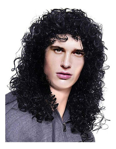 Fashion Man Black Long Cruly Wig Men Party Peruc