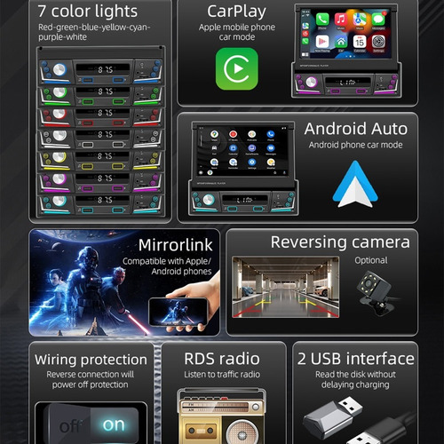 Wireless Carplay Inalámbrico Hd De 7 Radio Estéreo Con