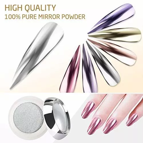 PrettyDiva Silver Chrome Nail Powder - Rose Gold Effect Mirror Nail Powders  Pure Metallic Chrome Powder Manicure Pigments for Nail Art