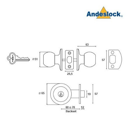 Imagen 2 de 2 de Cerradura De Pomo Interior Libre-exter Fijo C/llave Andelock