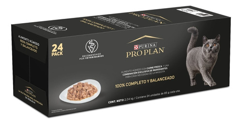 Alimento húmedo Purina Pro Plan gato adulto sabor salmón pack x24 peso neto de 2.04kg