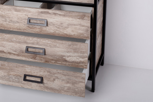 Mueble Vanitory Con Bacha Loza 3 Agu Iron Campi 80cm Roble V