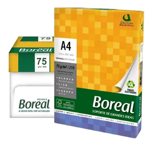 Imagen 2 de 5 de Resma A4 75grs Boreal Celulosa Papel Obra 500 Hojas