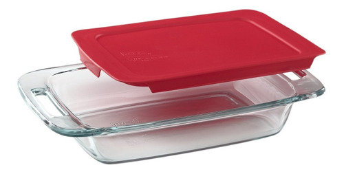 Contenedor Rectangular De Vidrio Con Asas Pyrex 1.9 Litros Color Rojo