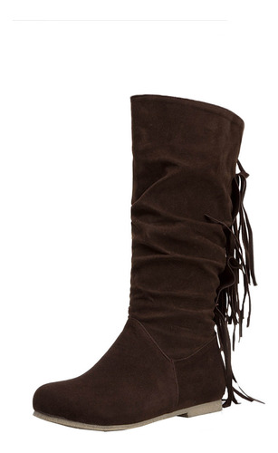 Botas J Para Mujer, Con Flecos, Punta Redonda, Cálidas Y Lar