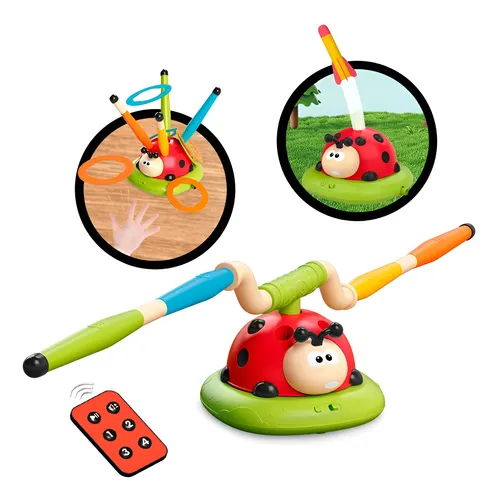 Brinquedo Infantil Educativo MC961 Joaninha Acerta Argolas com Pula Corda Coordenação Motora Diversão e Aprendizado para Crianças cor Vermelho