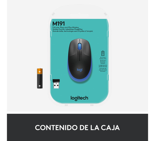 Mouse Inalámbrico De Tamaño Normal Logitech M190 Azul