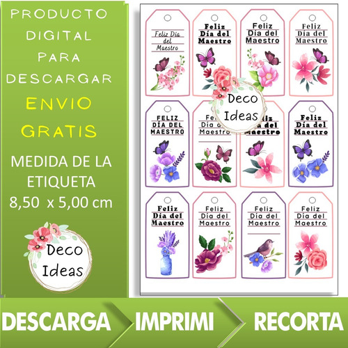 Imagen 3 de 4 de Imprimible Etiquetas Tarjetas Dia Del Maestro Pdf 03 Color