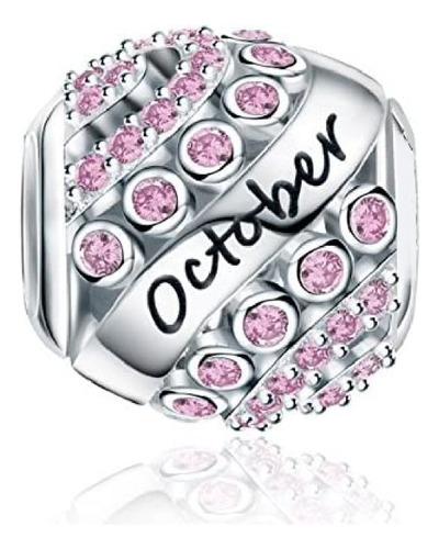 Charm Octubre Con Circones Rosa En Plata 925 Silver Heart