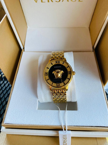 Reloj Pulsera Versace Dama Negro Palazzo Dorado Dorado Negro (Usado)