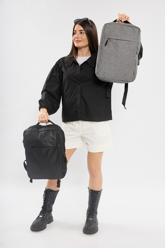 Mochila Unisex Moda Urbana Con Usb Economica Importada Gris Liso