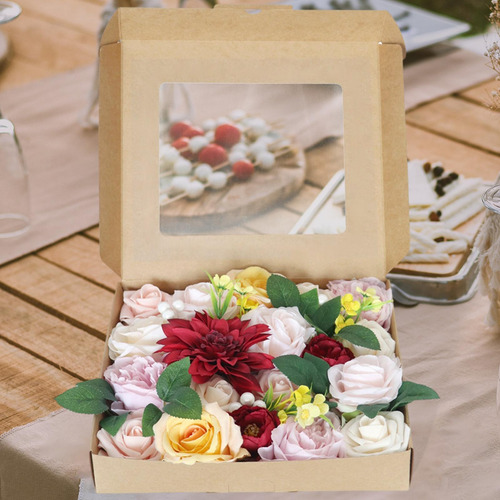 Caja De Flores Artificiales Set Diy Boda Fake Rose Peony