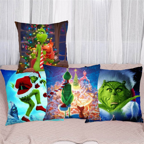 4 Fundas De Almohada Para Sofá Con Estampado Navideño Grinch