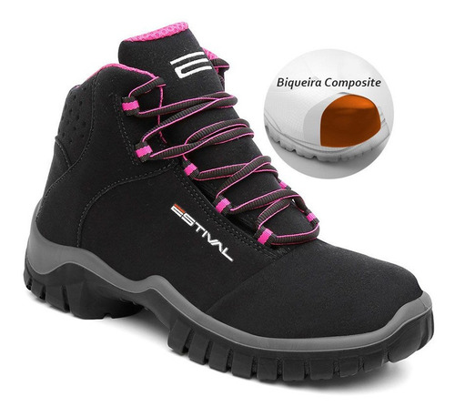 Bota Segurança Estival Feminino Rosa Bico Composite Com Ca