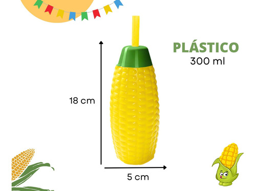 Kit 8 Copos Milho 300ml C/canudo Festa Junina Decoração Agu