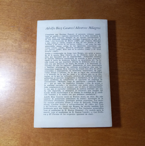 Adversos Milagros - Adolfo Bioy Casares. Monte Avila Ed 1969 (Usado)