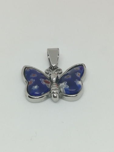 Dije Mariposa Simil Murano Acero Azul Lista Para Regalo 